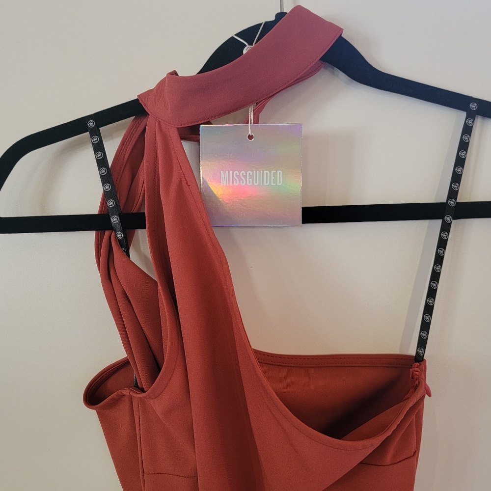 Missguided | One Shoulder Choker Neck Bodycon Rust Color Mini Dress Size 4 - Picture 7 of 12